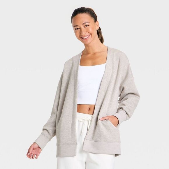 All In Motion Tops - Women's Airy Sleek Cardigan - All In Motion Taupe Heather XL